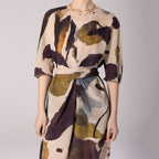 Luxury Ink-Painted Silk V-Neck Midi Dress
