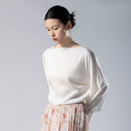 High-end white satin silk shirt with curved hem
