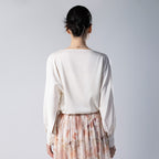 High-end white satin silk shirt with curved hem