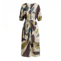 Luxury Ink-Painted Silk V-Neck Midi Dress