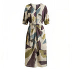 Luxury Ink-Painted Silk V-Neck Midi Dress