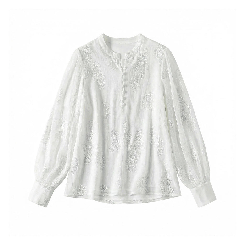 Heavy Embroidered Sequined Silk Top! Versatile Mulberry Silk Shirt With See-Through Sleeves, Sun Protection, Western Style, New Summer Style For Women