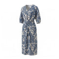 Single-Layer Silk Waist-Cinching Blue And White Porcelain Dress
