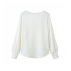 High-end white satin silk shirt with curved hem