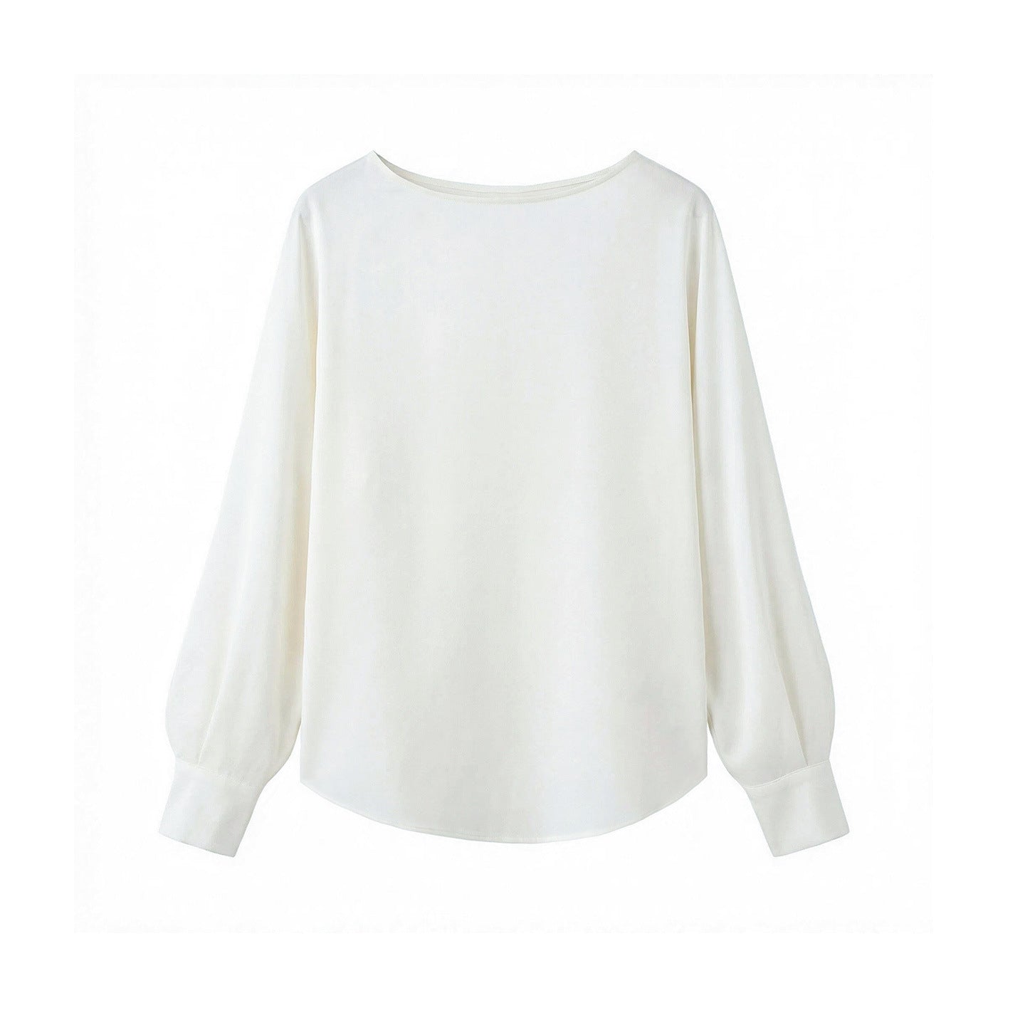 Heavy Stretch Double Joe Silk Shirt! French Lazy Style High-End White Satin Curved Hem Blouse For Women