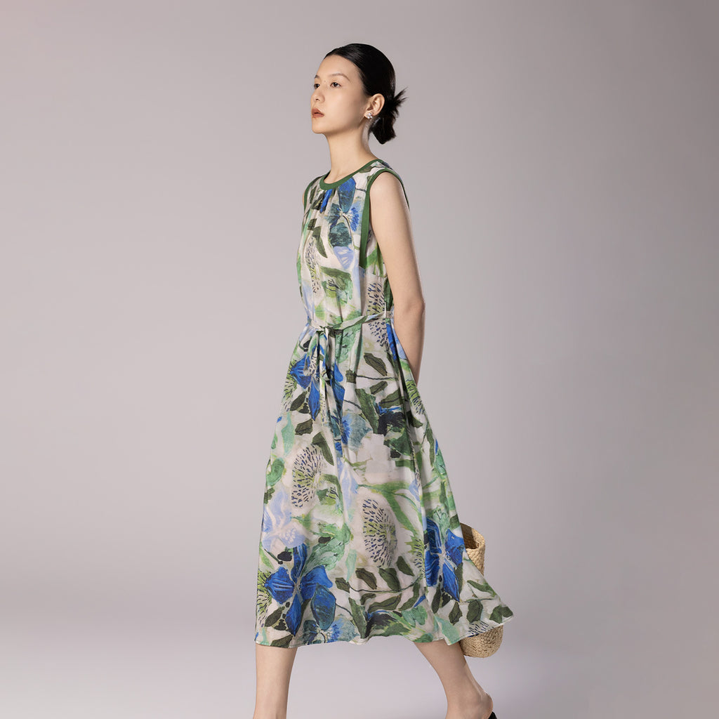 Sleeveless Crepe De Chine Silk Dress For Women