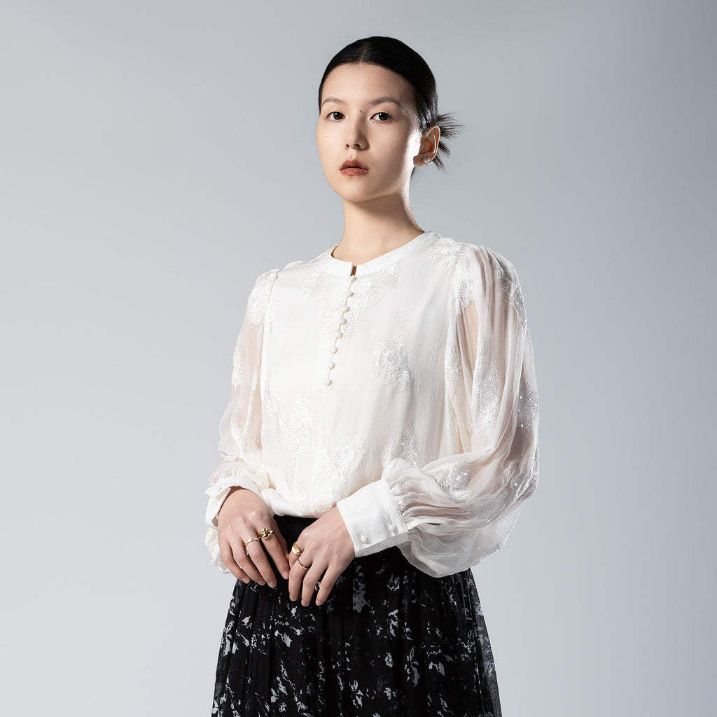 Heavy Embroidered Sequined Silk Top! Versatile Mulberry Silk Shirt With See-Through Sleeves, Sun Protection, Western Style, New Summer Style For Women
