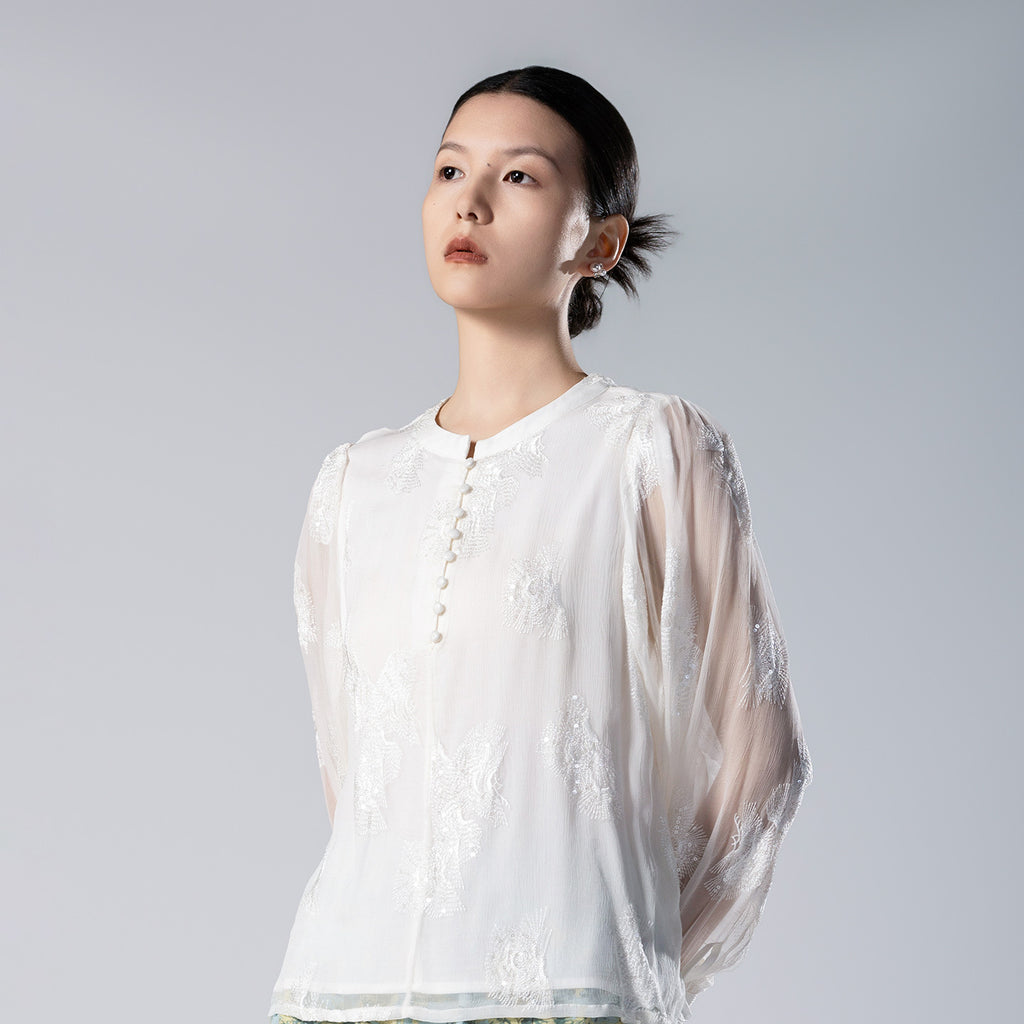 Heavy Embroidered Sequined Silk Top! Versatile Mulberry Silk Shirt With See-Through Sleeves, Sun Protection, Western Style, New Summer Style For Women