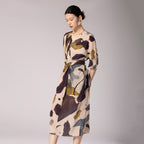 Luxury Ink-Painted Silk V-Neck Midi Dress