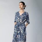 Single-Layer Silk Waist-Cinching Blue And White Porcelain Dress